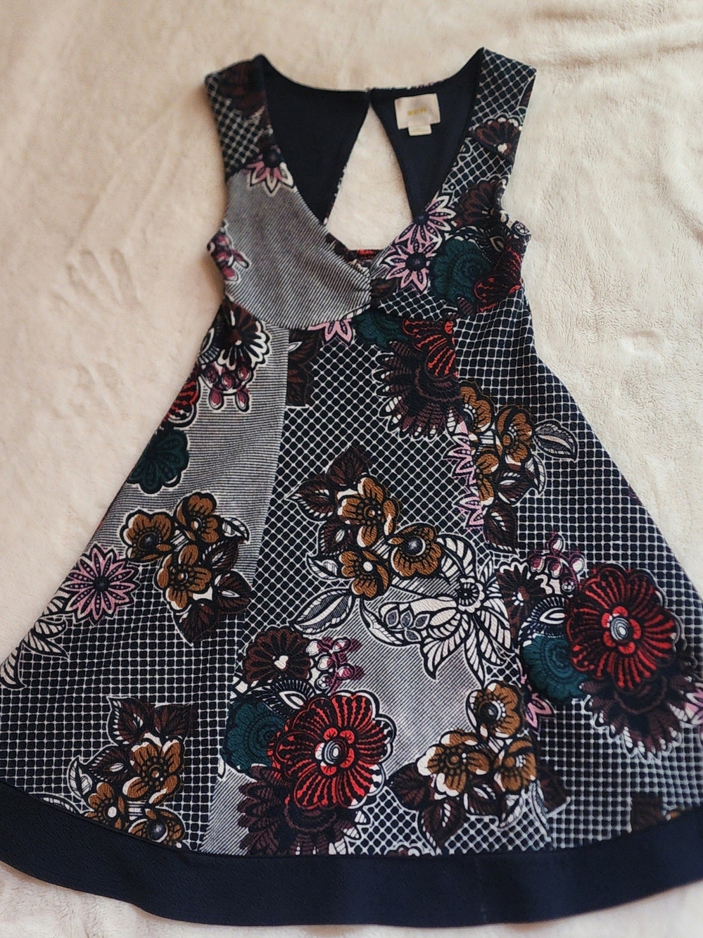 Maeve Black Multi Floral Patchwork Mini Dress